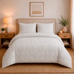 LILE - Juego de Duvet Jacquard Diseño Geométrico Blanco