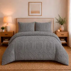 LILE - Juego de Duvet Jacquard Diseño Geométrico Gris Piedra