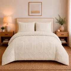 LILE - Juego de Duvet Jacquard Diseño Geométrico Marfil