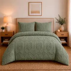 LILE - Juego de Duvet Jacquard Diseño Geométrico Verde Oliva