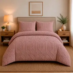 LILE - Juego de Duvet Jacquard Diseño Geométrico Rosado Pálido