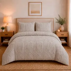 LILE - Juego de Duvet Jacquard Diseño Geométrico Taupé