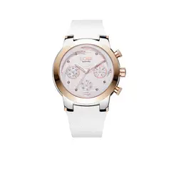 LOIX - Reloj Mujer Original Silicona Blanca Oro Rosa Zafiro Acero Multifuncion Japones LA1125-2