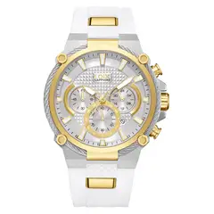 LOIX - Reloj Hombre Original Silicona Blanco Oro Cronografo Cuarzo Zafiro Bisel Guaya Sport LA2121-4