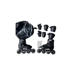 CHICAGO - PATINES SEMIPROFESIONALES ANTICHOQUE NEGROS AJUSTABLE 32,33,34,35 + KIT +BOLSO