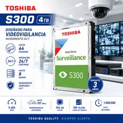 TOSHIBA - Disco Duro S300 4TB SATA III para DVR y NVR de Videovigilancia 247 de Alto Rendimiento