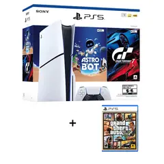 SONY - Consola PS5 Estandar Modelo Slim Bundle Astro Bot - Gran Turismo 7 + Combo Grand Theft Auto Five PS5