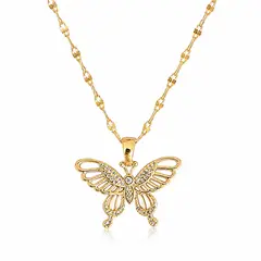 DELUXE - Collar Cadena Con Dije Mariposa Dorada Blanca Circon En Acero Inoxidable + Caja