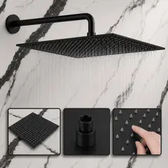 GENERICO - Ducha Grande 40cm Acero Anticalcarea Negro Matte sin Tubo