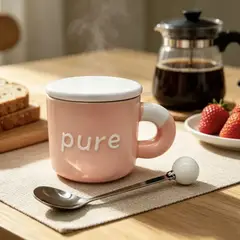 GENERICO - Taza Mug De Cerámica 350ml Con Cuchara Para Café Té Desayuno Apta Microondas y Lavavajillas