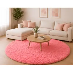 FEEL GREEN - Tapete alfombra peluda redonda Rosa Chicle - tapete de peluche - 100 × 100 cm
