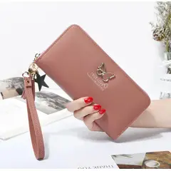 DELUXE - Billetera Larga Rosada Nude Mariposa Para Mujer Cuero Sintetico De Calida