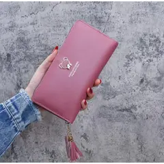 DELUXE - Billetera Larga Rojo Borgoña Oso Para Mujer Cuero Sintetico De Calidad