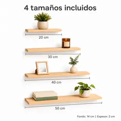 GENERICO - Set X4 Repisas Flotantes En Pino Natural Escalonada 100% Madera