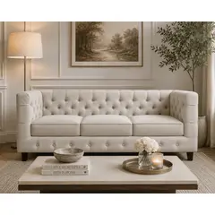 LJ HOME - Sofá 3 puestos Bulevard Capitoneado Premium Tela
