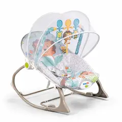 BABY ON - Silla Mecedora Vibradora Musical Crece Con Tu Bebé 3 en 1 Plegable GRAY SAVANNA