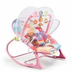 BABY ON - Silla Mecedora Vibradora Musical Crece Con Tu Bebé 3 en 1 Plegable SAFARI PINK