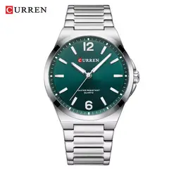CURREN - RELOJ ORIGINAL ACERO ANALOGO M8493 PLATEADO FONDO VERDE
