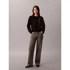 CALVIN KLEIN - Saco negro tejido de tejido suave con logo estampado