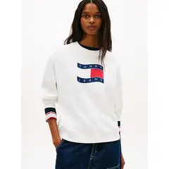 TOMMY HILFIGER - Saco blanco holgado de felpa con logo ondulante