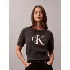 CALVIN KLEIN - Saco gris tejido de punto cableado