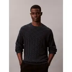 CALVIN KLEIN - Saco negro tejido de algodón con cuello redondo