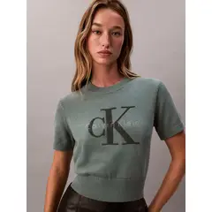 CALVIN KLEIN - Saco verde tejido de punto cableado