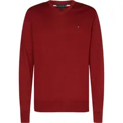 TOMMY HILFIGER - Saco rojo con cuello en V y logo bordado