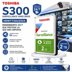 TOSHIBA - Disco Duro S300 HDWT720UZSVA 2TB para Videovigilancia 24/7 SATA III 3.5" 5400 RPM