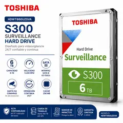 TOSHIBA - Disco Duro S300 HDWT860UZSVA 6TB SATA III 247 para DVR y NVR de Videovigilancia