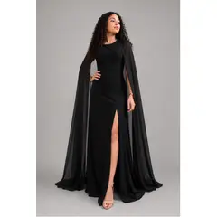 NEGRELI - Vestido Largo Elegante con Mangas en Capa Fluida para Mujer