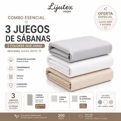GENERICO - Juego de Sábanas Dobles x 3 u / 200 Hilos Sensación Algodón – Descansa / Sueña / Repite