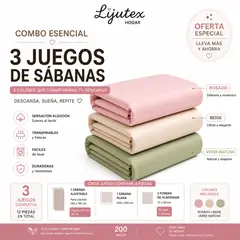 GENERICO - Juego de Sábanas Dobles x 3 u / 200 Hilos Sensación Algodón – Descansa / Sueña / Repite