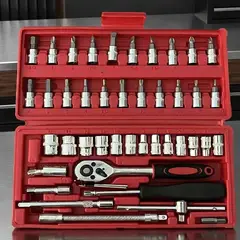 007PLUS - Juego de Copas y Raches x46 Piezas para Mecánica Automotriz Reparaciones Herramientas Manuales Taller y Uso Multiusos