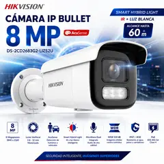 HIKVISION - Cámara IP 8 MP AcuSense con Lente Motorizado, PoE y Alcance de 60 m IR/Luz Blanca