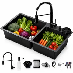 ONE PIXEL - Lavaplatos Empotrable Doble Con Accesorios Para Cocina