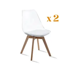 GENERICO - Idea Desk - Silla Toronto Transparente x 2 Unidades- Acrílico con Asiento Tapizado y Patas de Madera