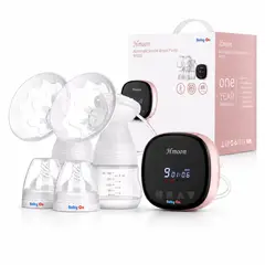 BABY ON - Extractor De Leche Doble Eléctrico Recargable , ROSA 3 Modos 9 Niveles Pantalla LED Sin BPA