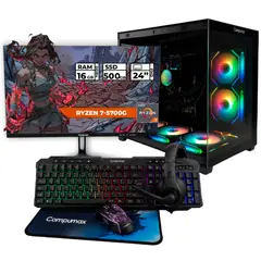 COMPUMAX - PC GAMER RYZEN 7-5700G REFRIGERACION LIQUIDA 16GB RAM 500GB SSD MONITOR 24 + PERIFERICOS