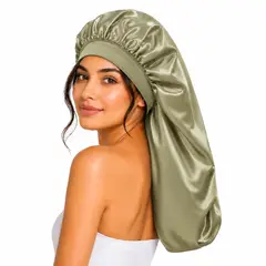 GENERICO - Gorro Satín Seda Largo Cabello Antifrizz Dormir Peinado Rizo Liso