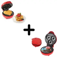 GENERICO - Kit de Reposteria Mini Waflera Corazón + Mini Maquina de Donas Rosquillas