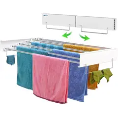 U BUY - Tendedero de ropa plegable retráctil de pared