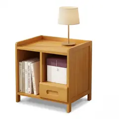 ANYHOGAR - Velador De Bambu Con Cajon Mesa De Noche