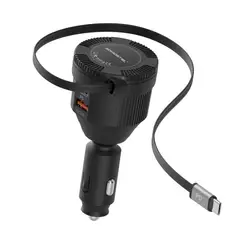 GENERICO - Cargador Carro Doble Puerto Giratorio Auto 40W + Cable Retráctil USB-C PD 3.0 / QC 3.0 Carga rápida