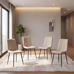 RTA DESIGN - Set de 4 Sillas de Comedor Lusitano, Beige, con Espaldar y Diseño Moderno