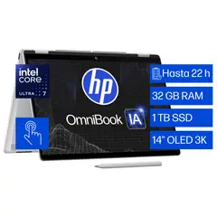 HP - Portátil OmniBook X FlipNGAI 14-fm0074la Intel Core Ultra 7 258V 32GB RAM 1TB SSD Windows 11 Home