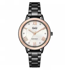 Q AND Q - Reloj QyQ Para Mujer Elegante QB89J417Y En Acero Negro Numero Romanos