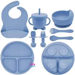 JAYSTORE - Kit Alimentacion Bebe Niños Vajilla En Silicona Plato Babero Azul