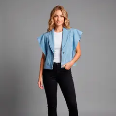 LEC LEE - Chaleco En Denim Cuello Smoking AzulXL