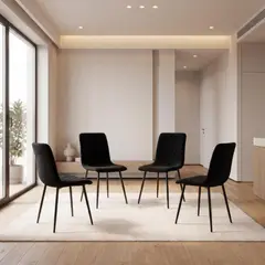 RTA DESIGN - Set de 4 Sillas de Comedor Loretto, Negro, con Espaldar y Diseño Moderno